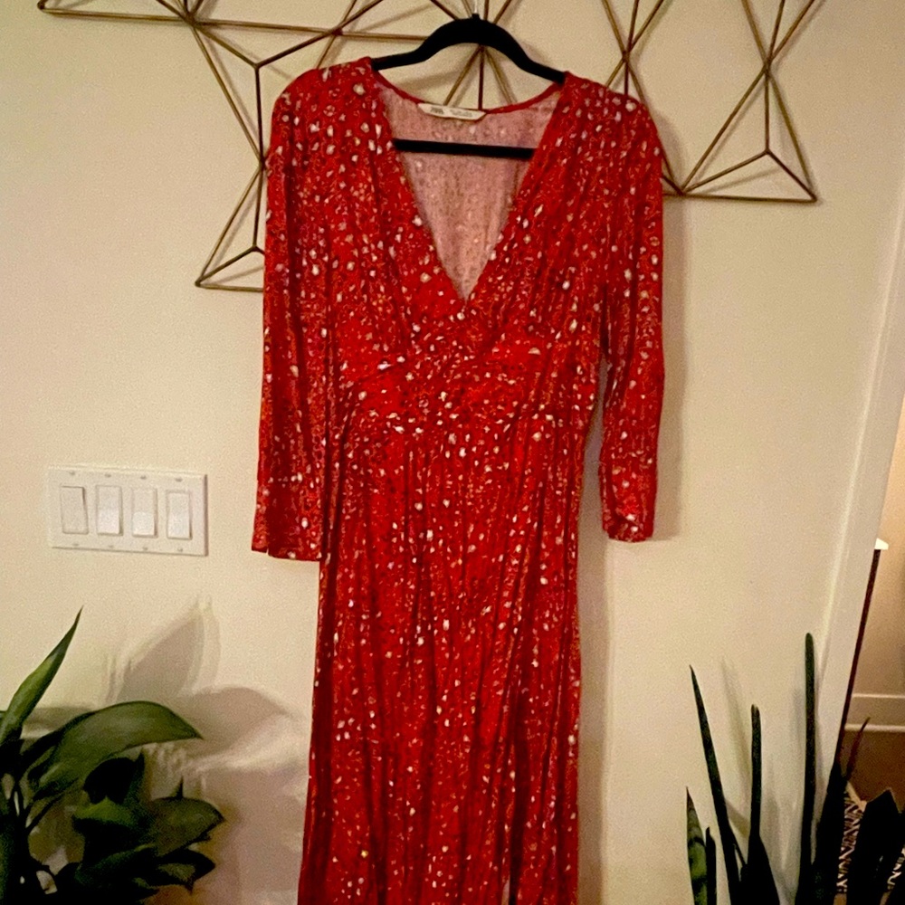 ZARA Deep V Maxi Dress with Slit